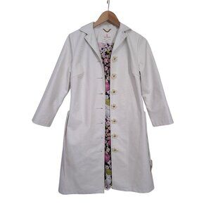 Julie Brown NYC Trench Coat‎ Womens S White Vegan Flower Button City Chic Spring